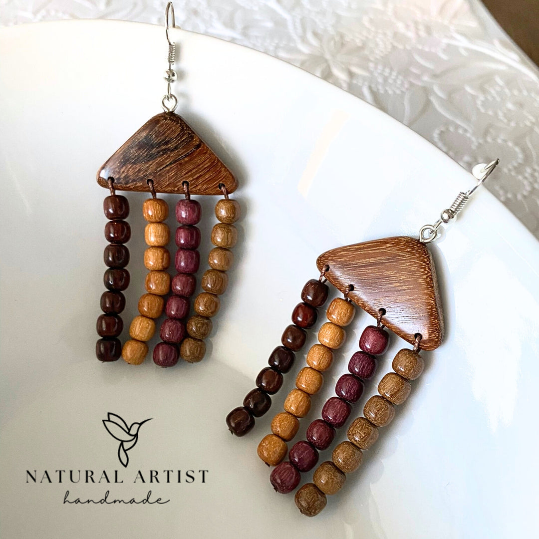 Large Wood Statement Dangle Earrings