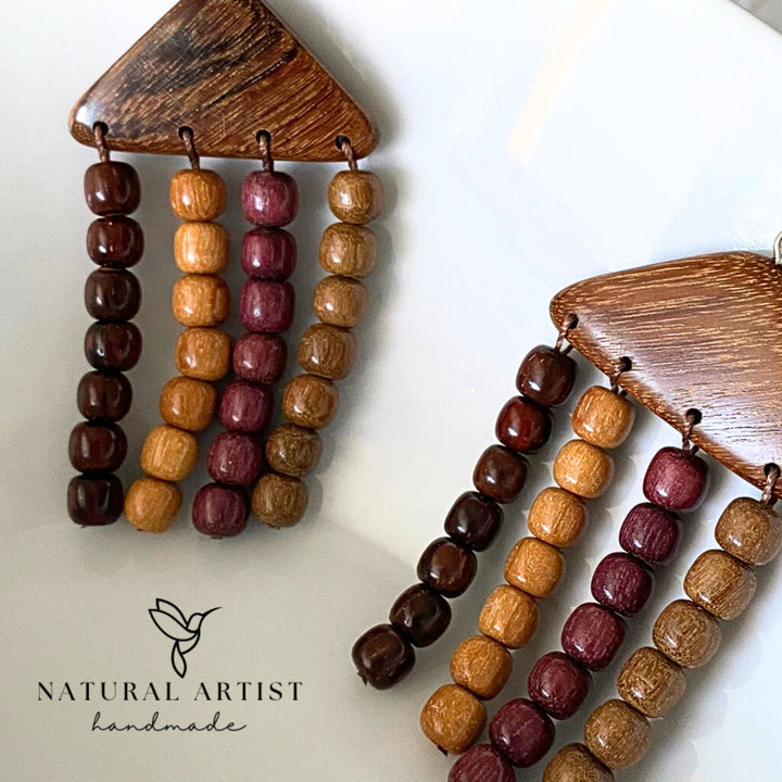 Large Wood Statement Dangle Earrings