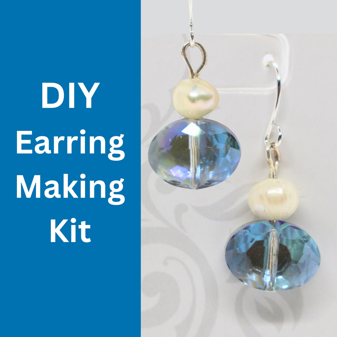 DIY Earring Making Kit Real Pearls and Blue Crystal Earrings