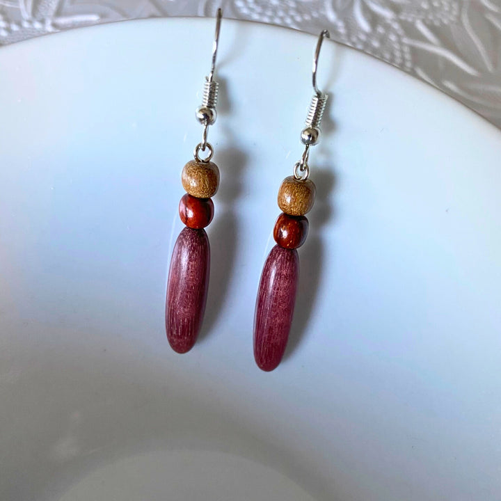 Wood Dangle Earrings Purple Heart