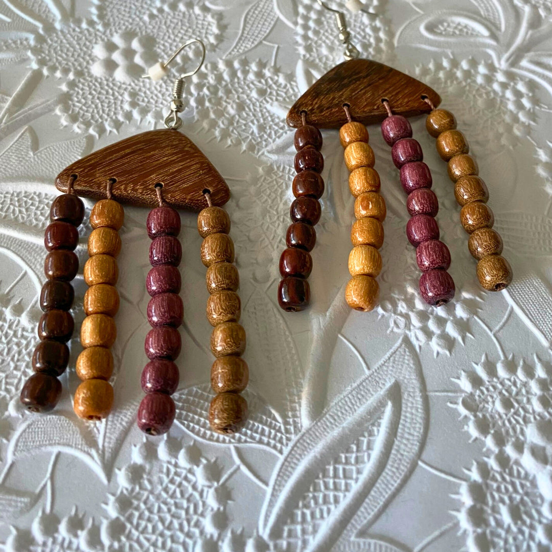 Large Wood Statement Dangle Earrings