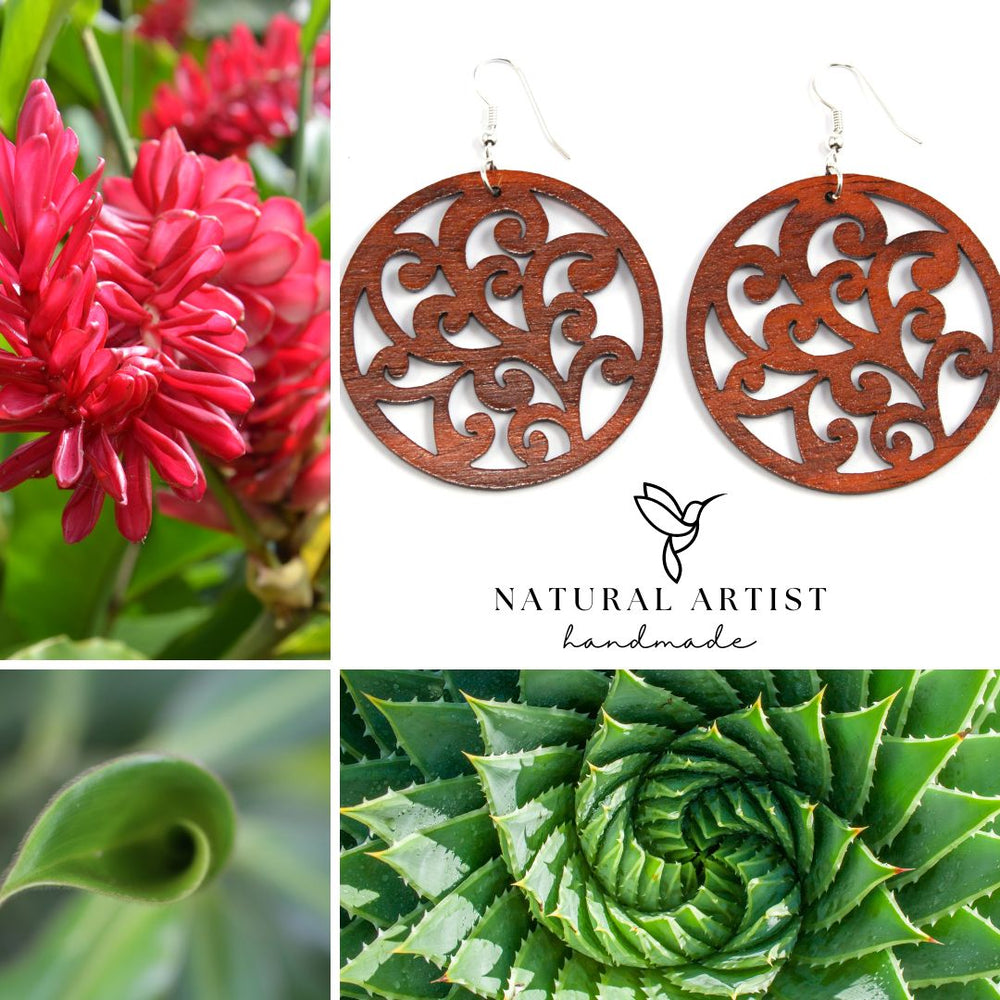 Large wood earrings handmade from rosewood from costa rica