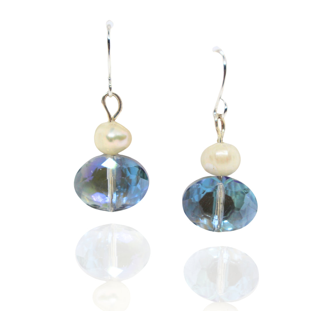 Blue Crystal Pearl Earrings