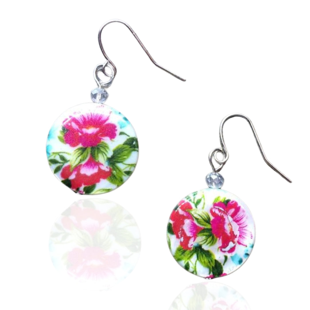 pink flower earrings shell