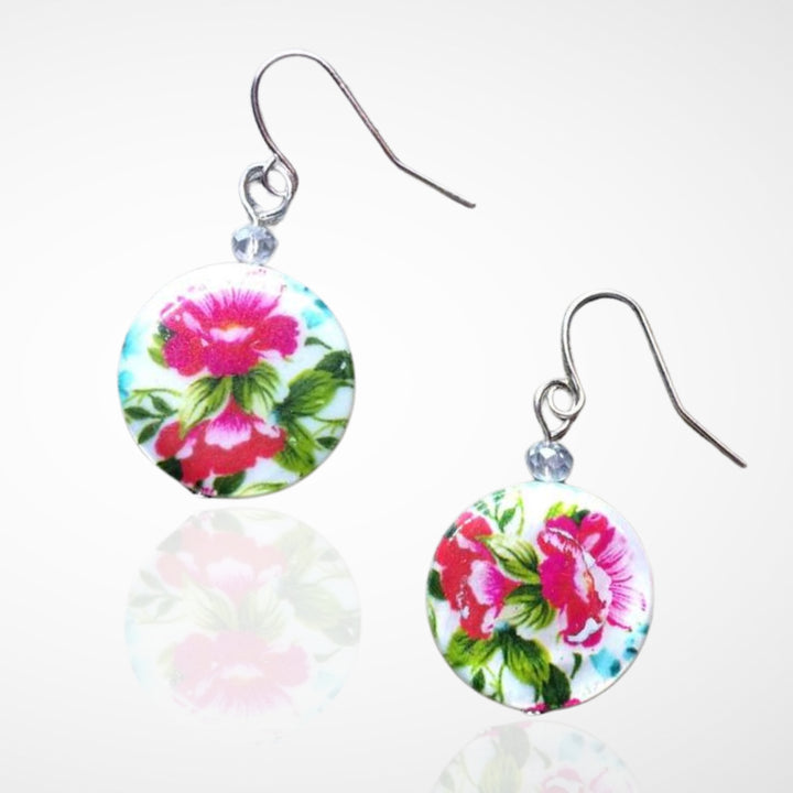pink flower earrings shell