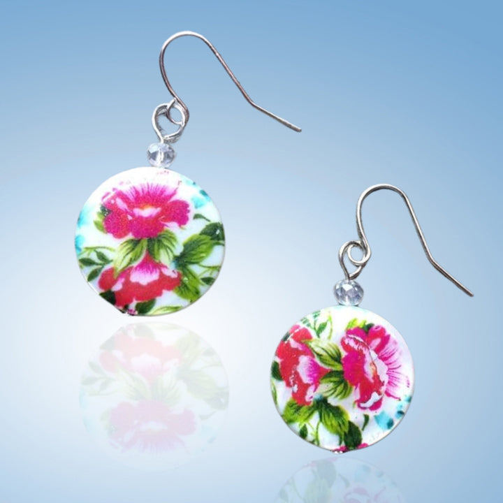 pink flower earrings shell