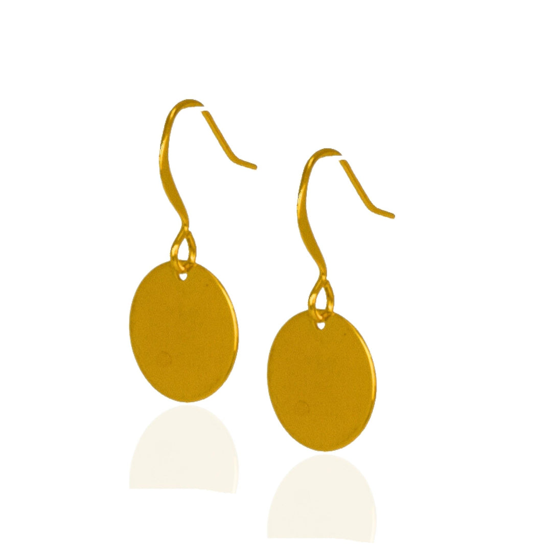 Gold Circle Drop Earrings - Small Gold Coin Earrings