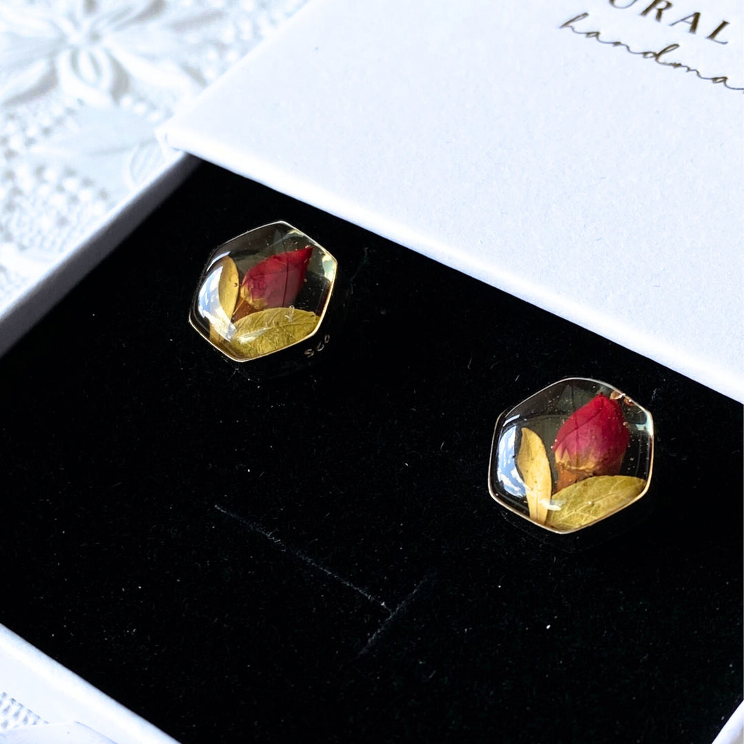 vintage earrings real flower earrings sterling silver stud earrings in a gift box