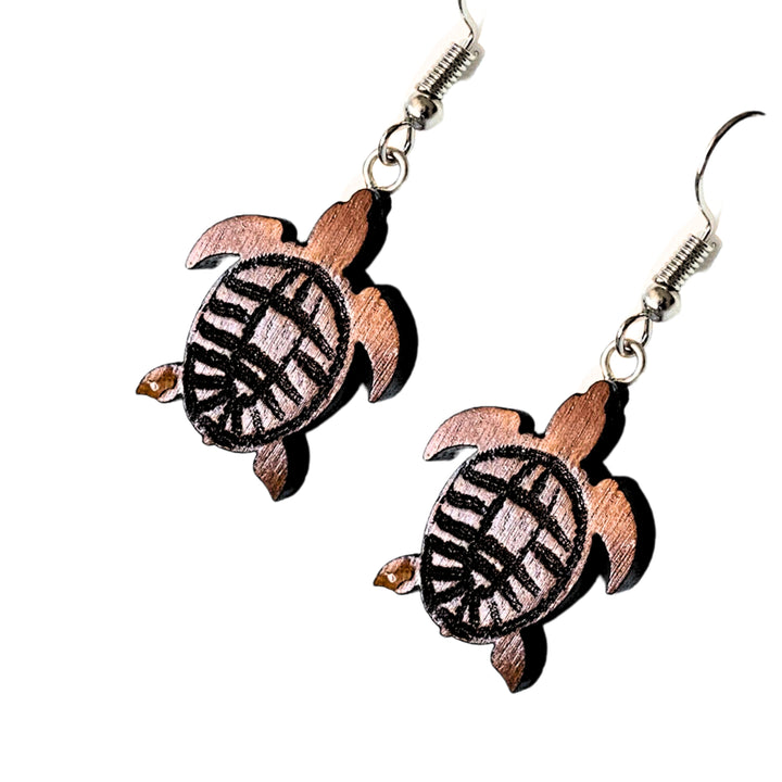 Wood Sea Turtle Earrings