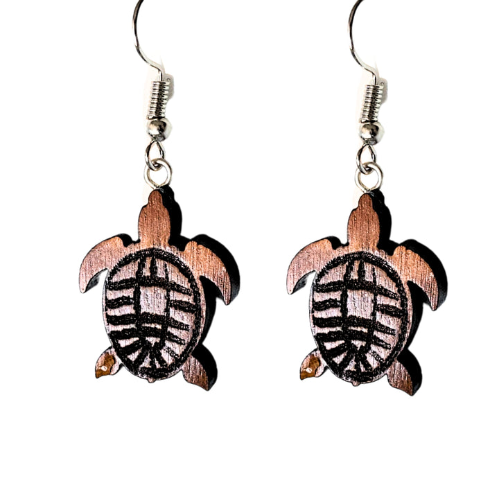 Wood Sea Turtle Earrings
