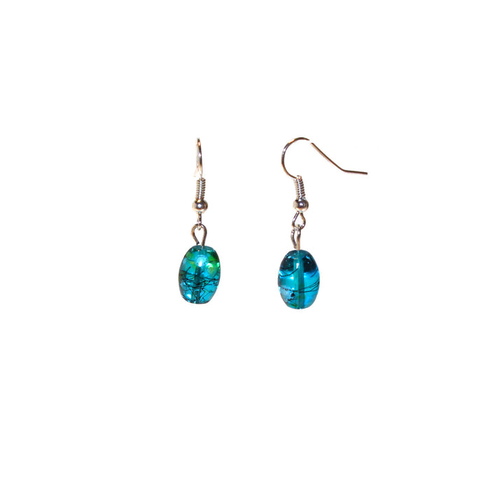 Floral Glass Earrings - Aqua