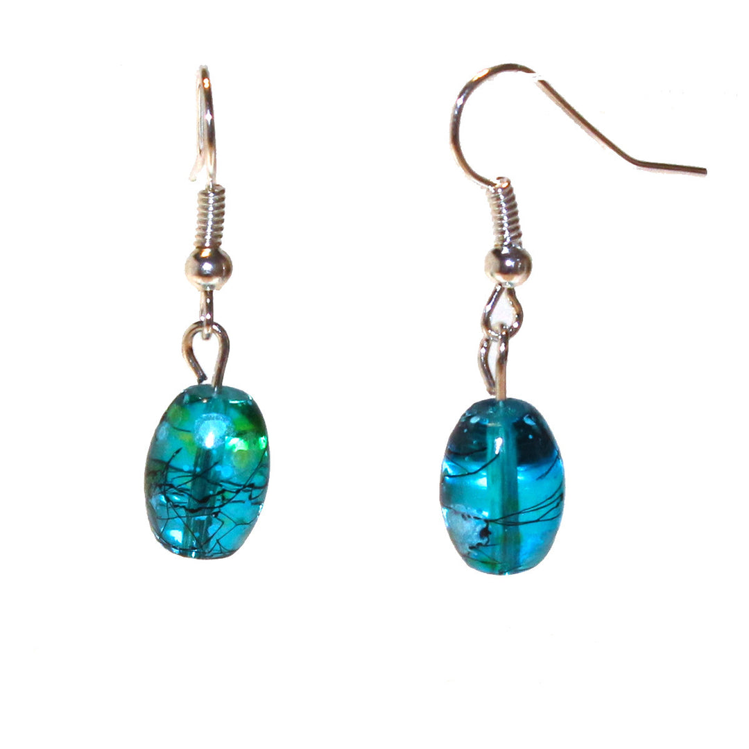 Floral Glass Earrings - Aqua