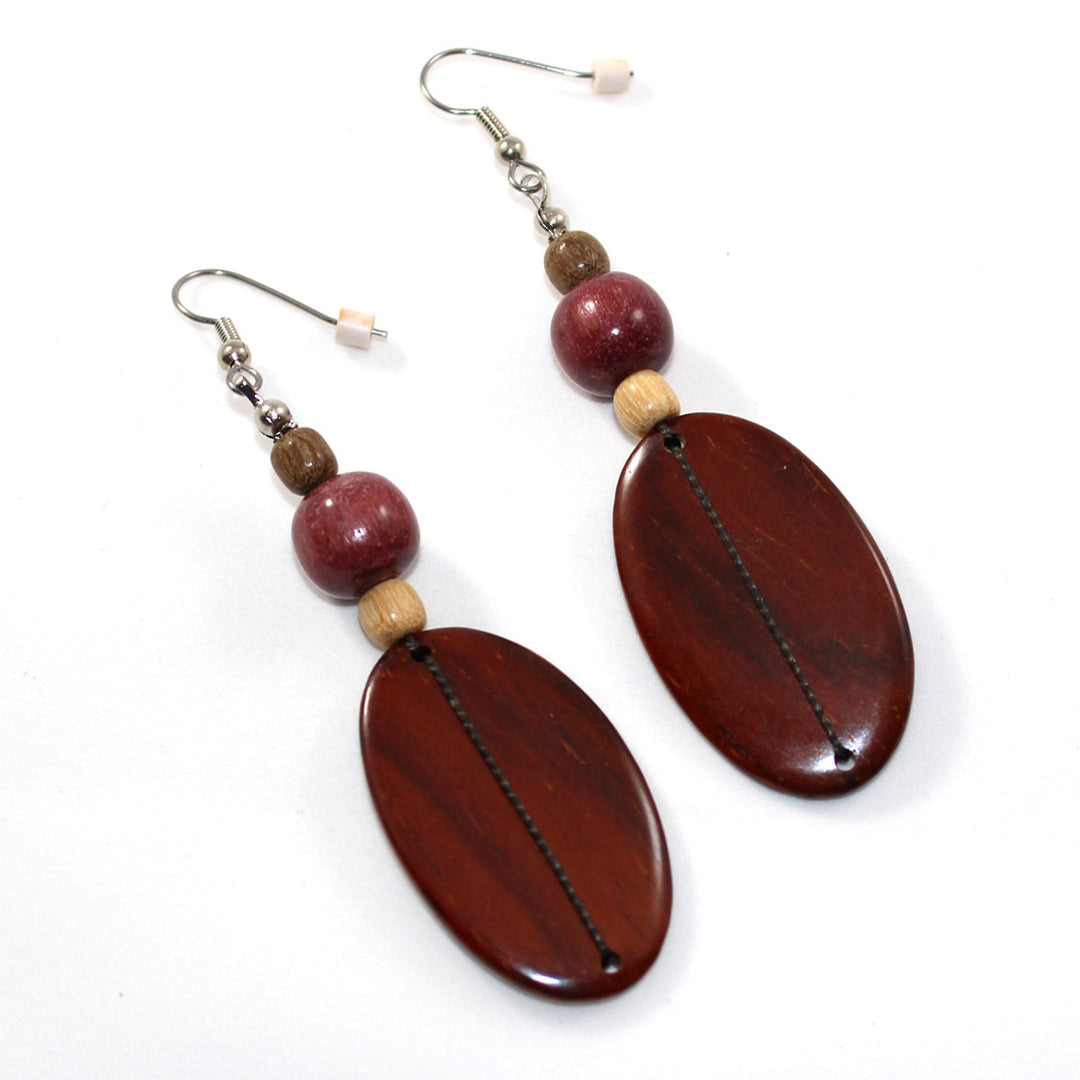 Large Rosewood Paddle and Bead Earrings