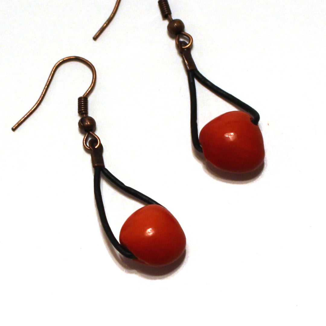 Red Huayruro Seed Earrings - Rain Forest Seed Jewelry