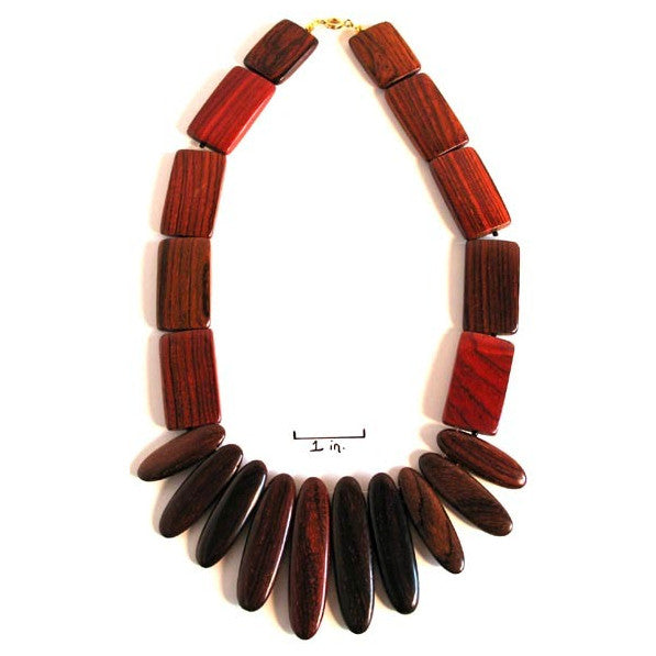 wood necklace, natural rosewood necklace, handmade and fair trade from Costa Rica