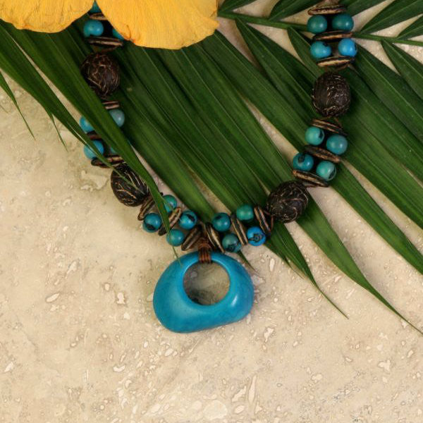 Turquoise Tagua Seed Necklace