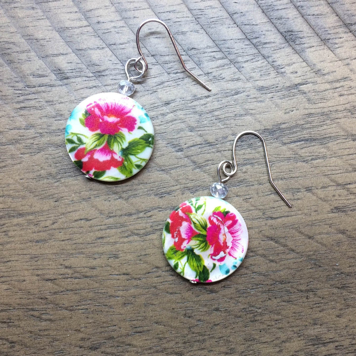 pink flower earrings shell