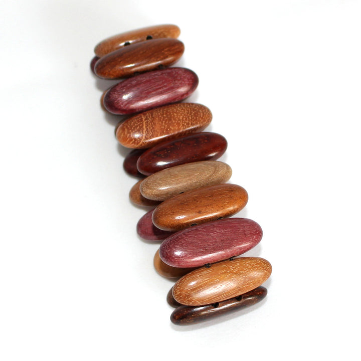 wood bracelet with oblong wood pieces, stretch bracelet from Costa Rica