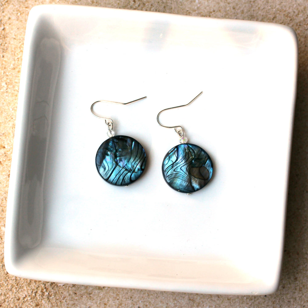 shell earrings, blue earrings made with natural shell