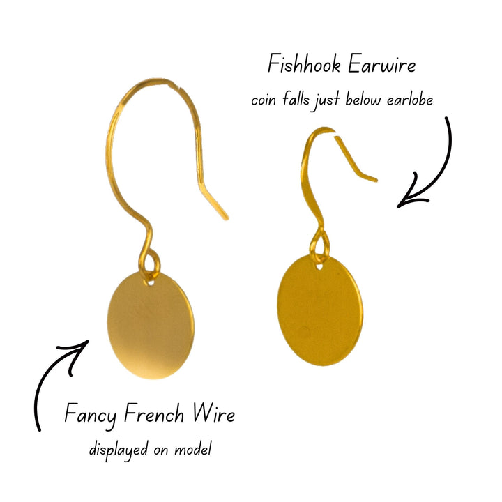 Gold Circle Drop Earrings - Small Gold Coin Earrings