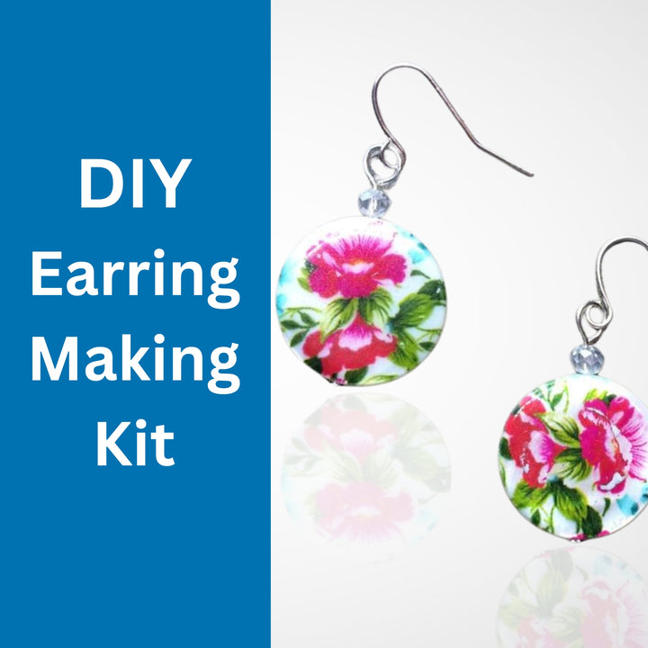 DIY Earring Making Kit Pink Flowers on Mother of Pearl Shell Earrings