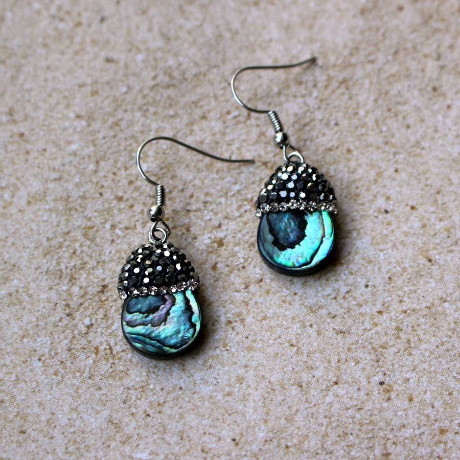 abalone earrings. Abalone shell and rhinestone earrings, drop earrings