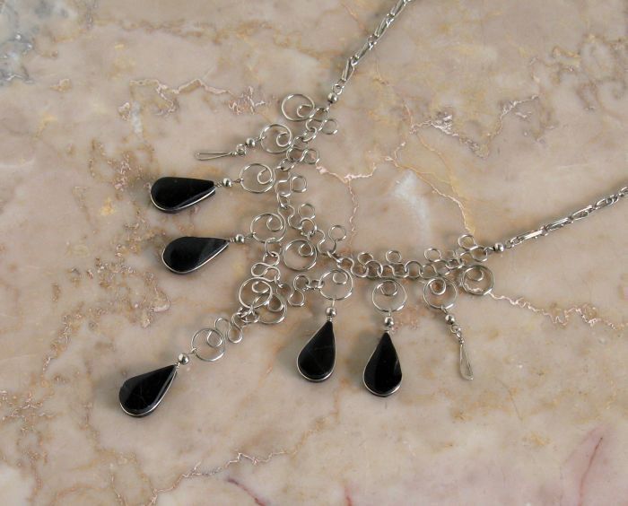 alpaca silver and black onyx stone necklace
