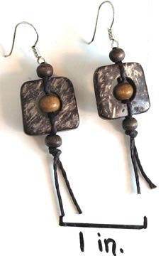 coconut earrings. square drop earrings made from coconut and wood