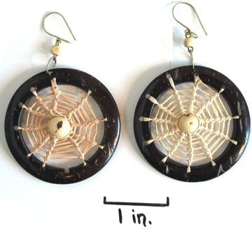 coconut earrings, dream catchers big earrings made from coconut shell, seed and cotton cord