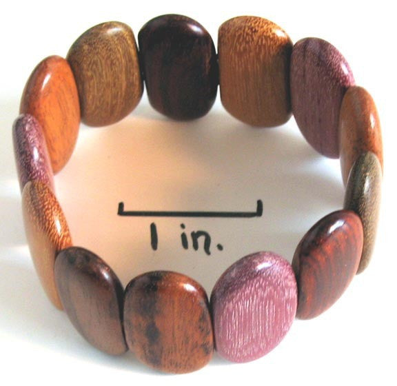 wood bracelet, costa rica jewelry wood bracelet with oval assorted exotic woods including rosewood and purple heart