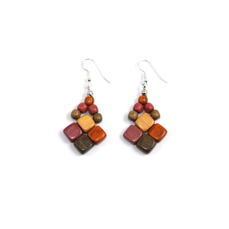  costa rica jewelry wood earrings from costa rica that are handmade and fair trade made with exotic woods in a diamond shape