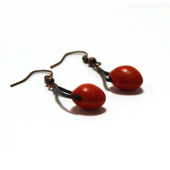 Red Huayruro Seed Earrings - Rain Forest Seed Jewelry