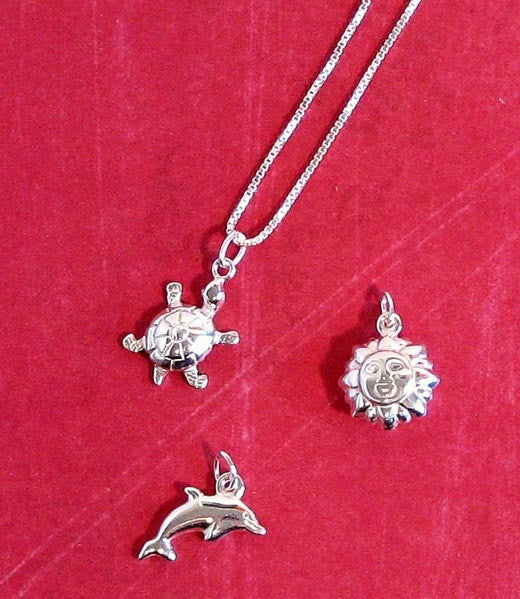 Sterling Silver Pendants - Dolphin - Turtle - Sun