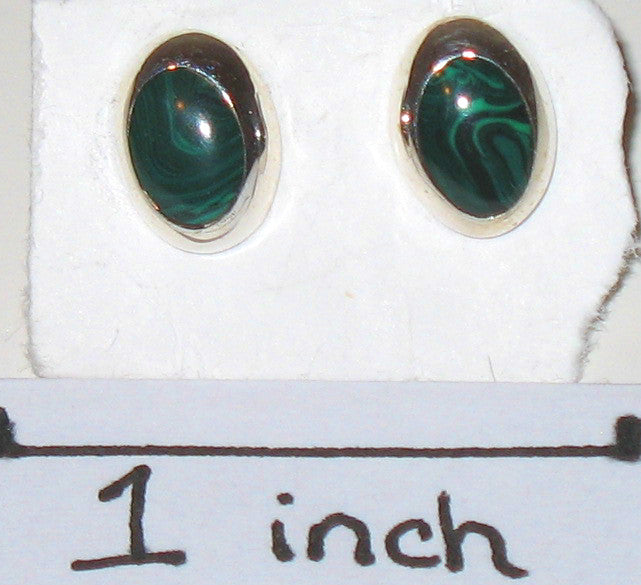 Sterling Silver and Malachite Stone Earrings