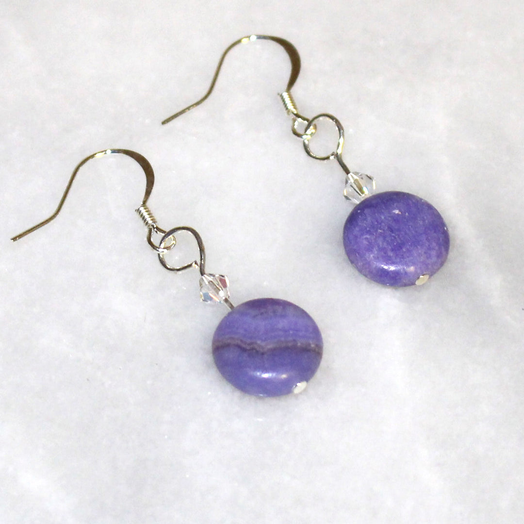 purple stone earrings, drop earring style