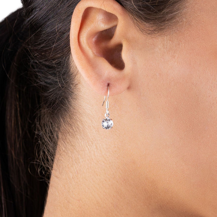 Swarovskly Crystal Earrings close up on model