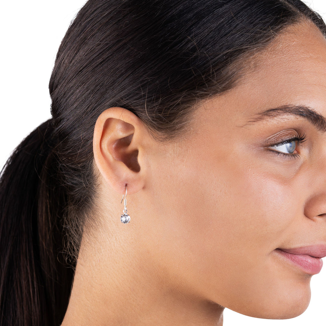 small crystal drop earrings on model