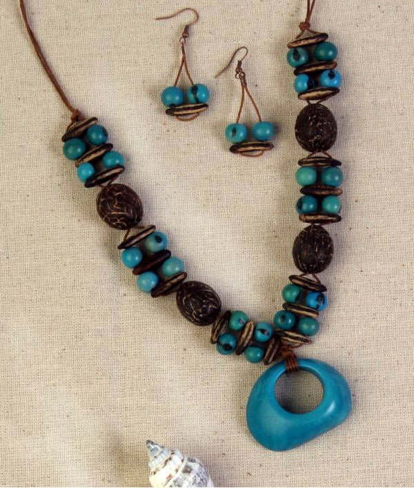Turquoise Tagua Seed Necklace