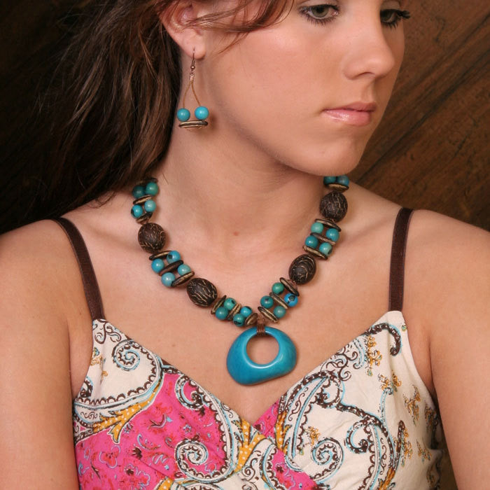 Turquoise Tagua Seed Necklace