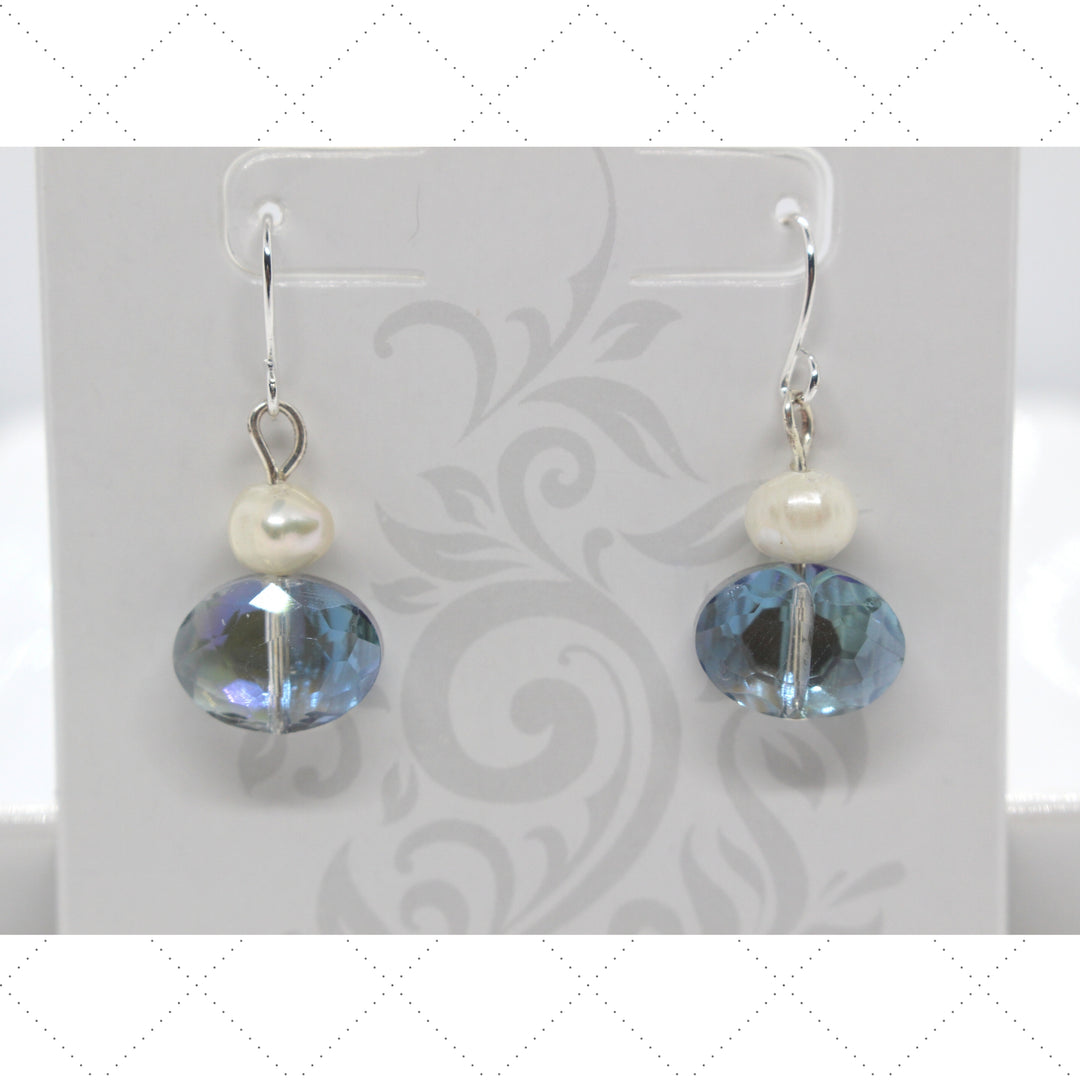 pearl earrings with blue crystal