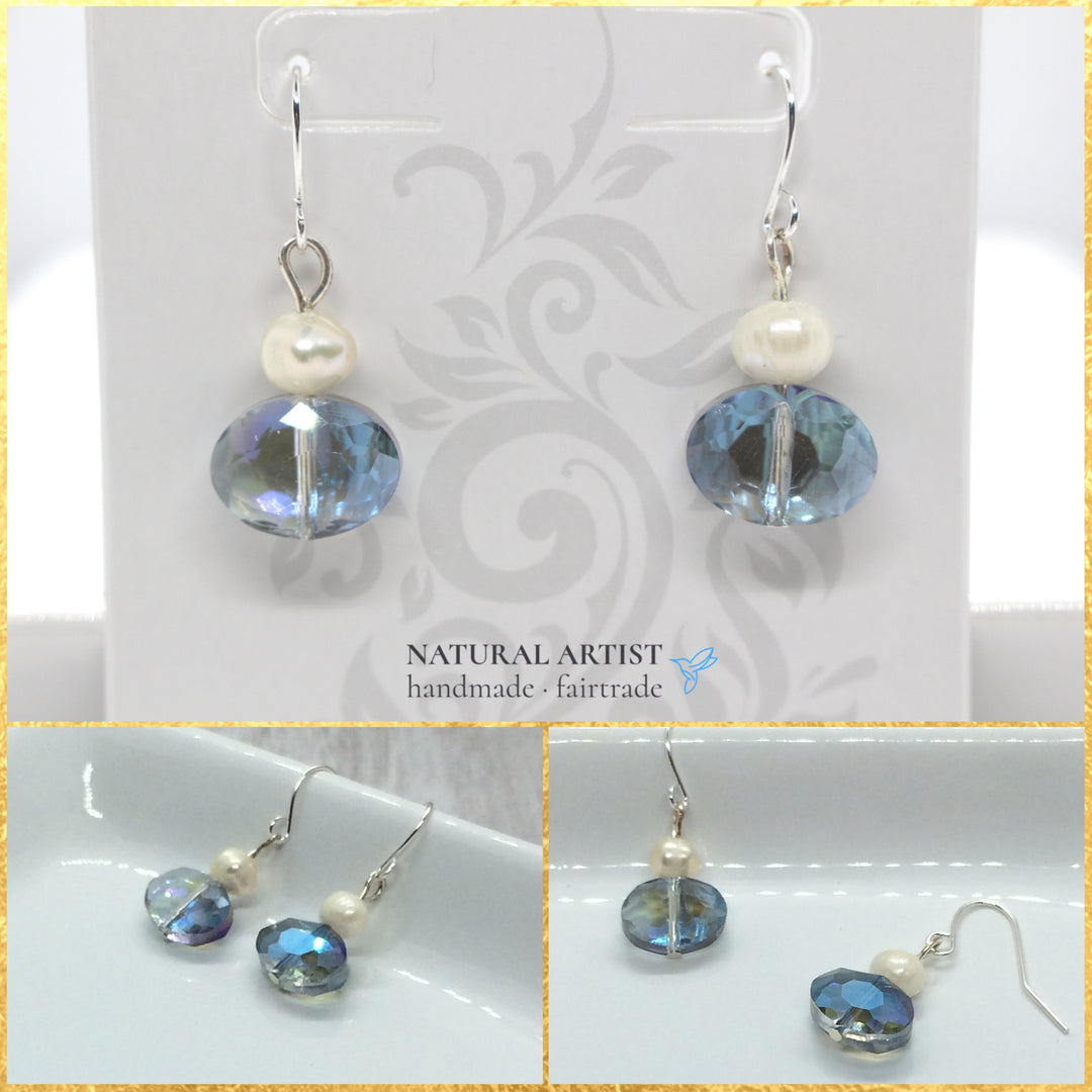blue crystal earrings with pearl