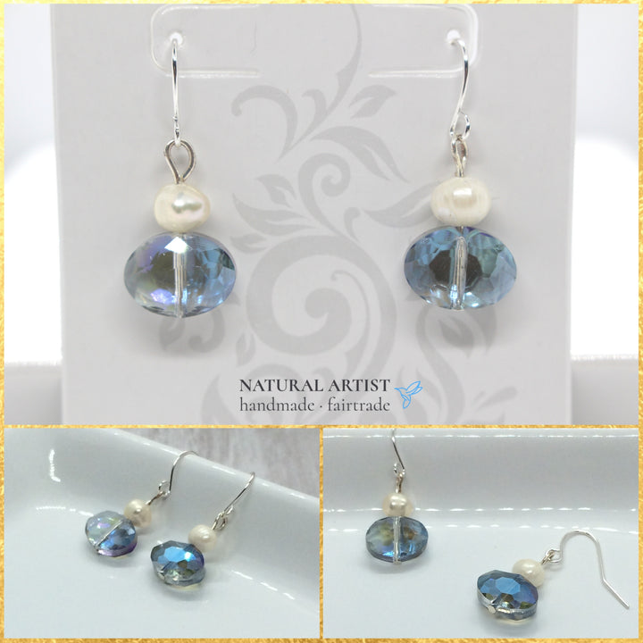 blue crystal earrings with pearl