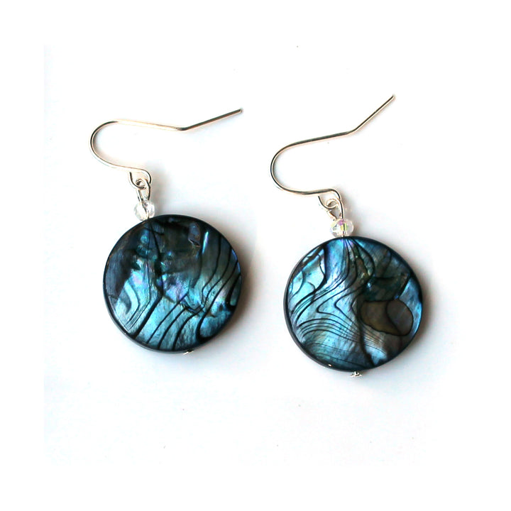 blue shell earrings made with natural shell, drop earring style