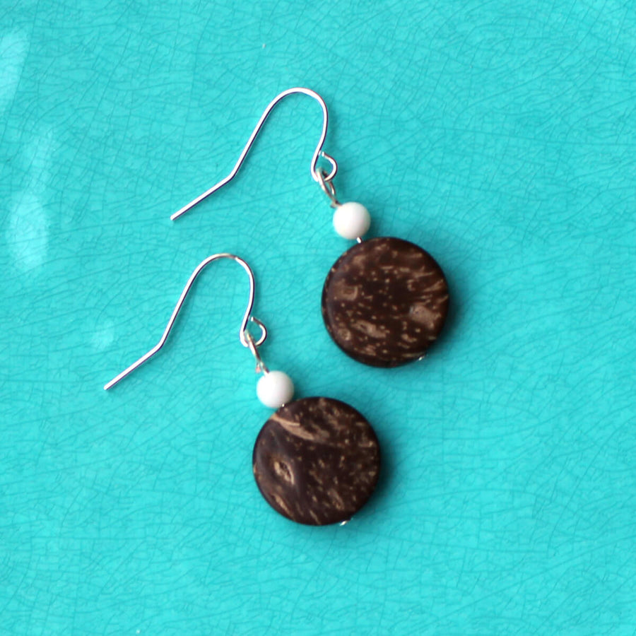 coconut earrings with mother of pearl shell  drop earrings