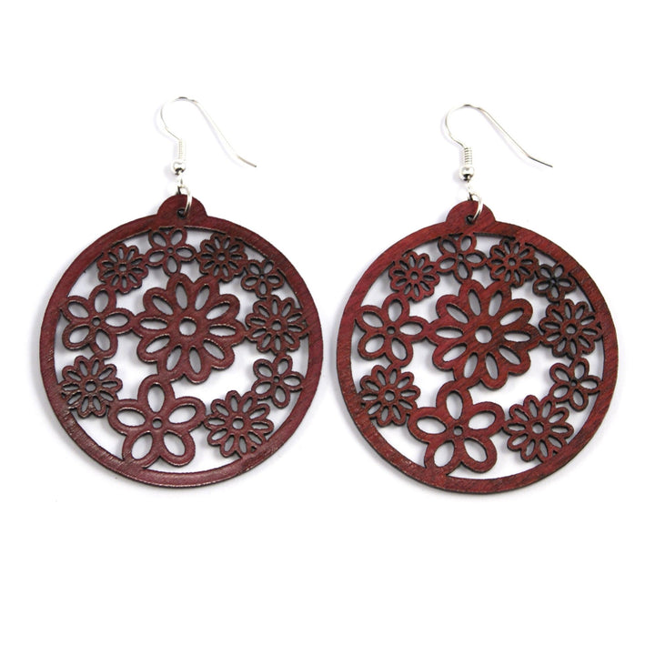 rosewood flower earrings handmade and fair trade from costa rica