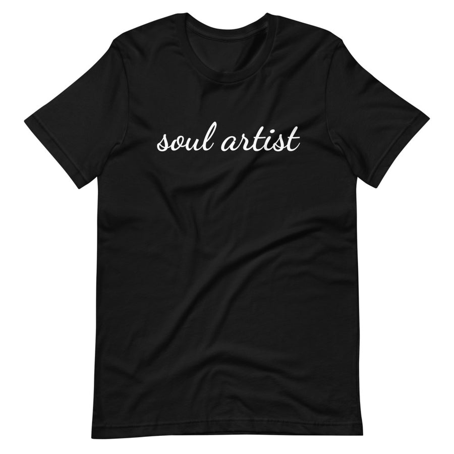 soul artist black t shirt with white font