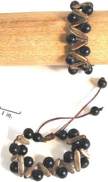 natural seed bracelet made with black and brown seeds