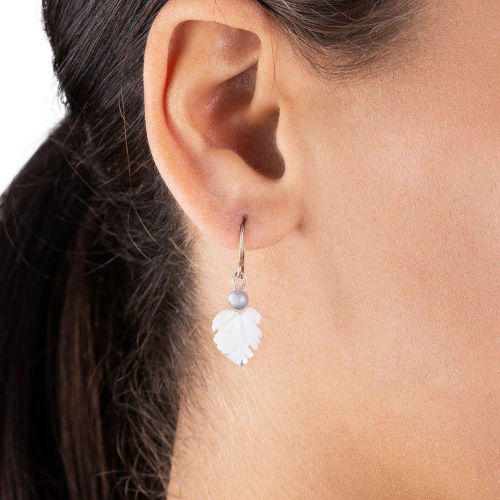 shell earrings, white mother of pearl, palm leaf shape earrings
