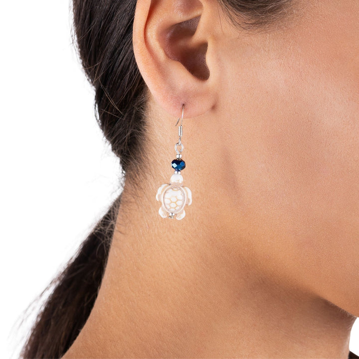 Turtle Earrings - White Turquoise and Sapphire Blue Crystal