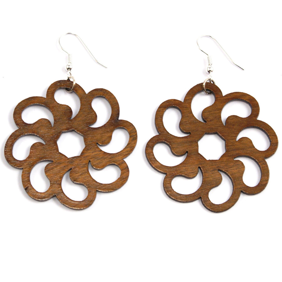 Wood  flower earrings swirl